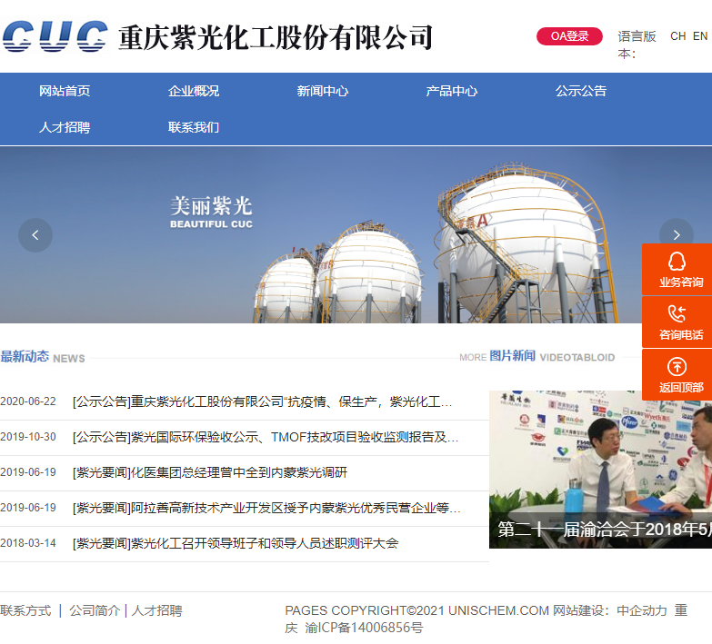 重庆紫光化工股份有限公司网站案例