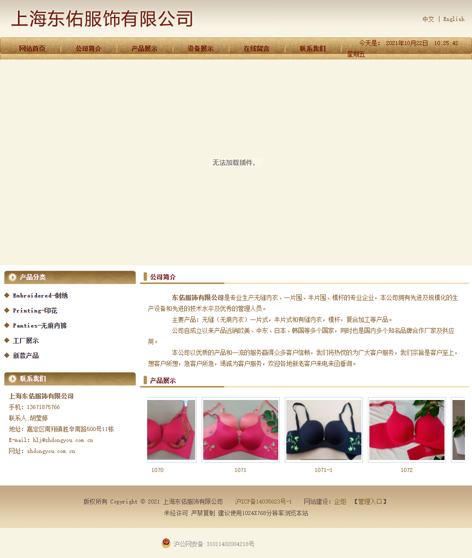 上海东佑服饰有限公司网站案例
